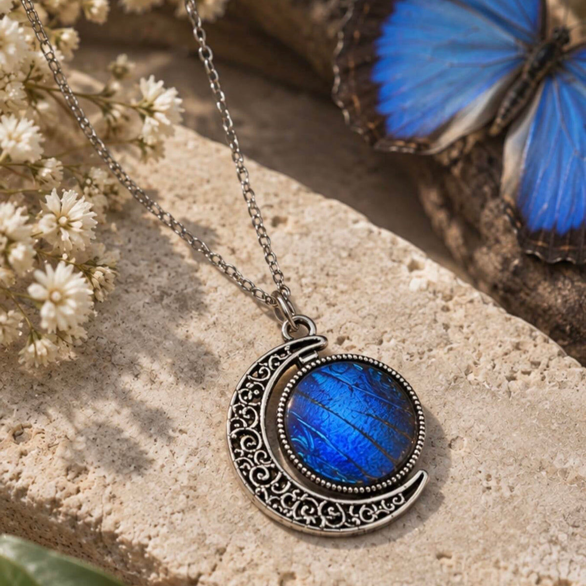 Collar mariposa morpho azul