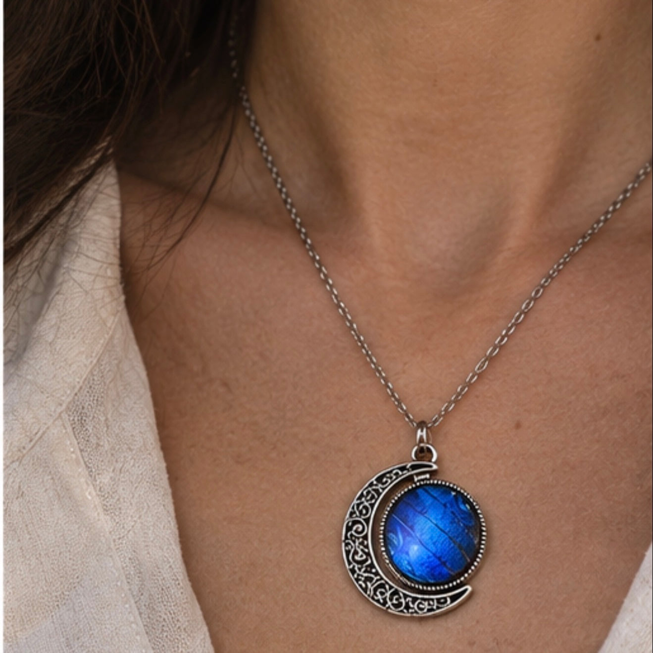 Collar mariposa morpho azul