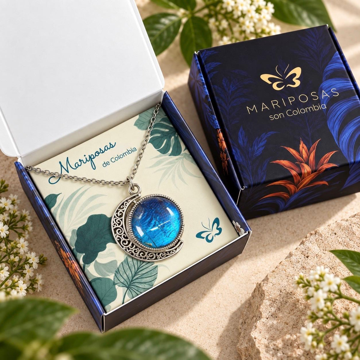 Collar mariposa morpho azul